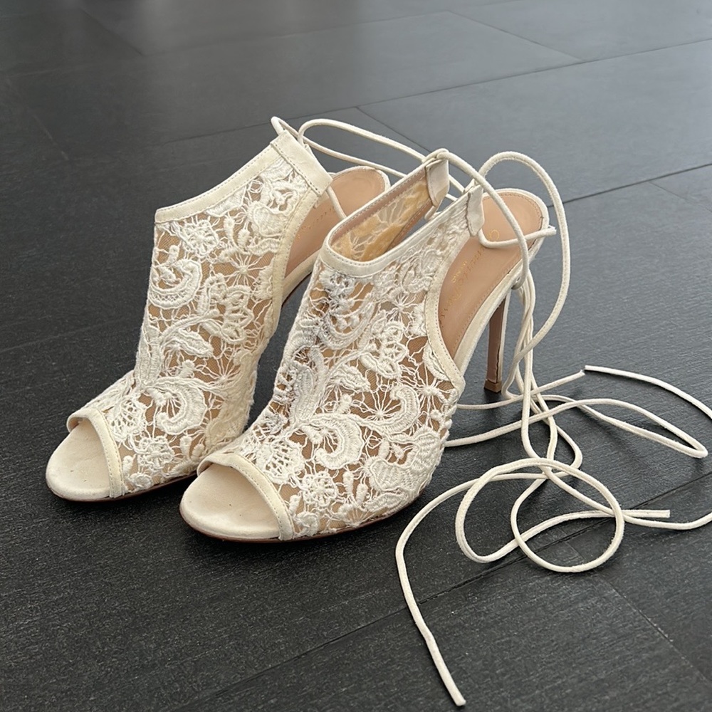 Gianvito Rossi Lace Ankle Wrap Stiletto Heels